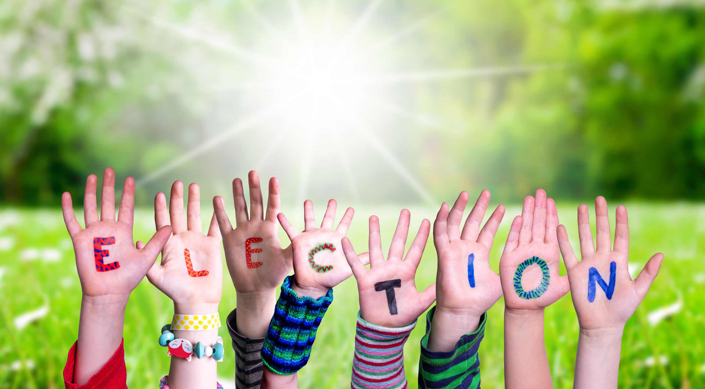 Children Hands Building Word Election, Grass Meadow
